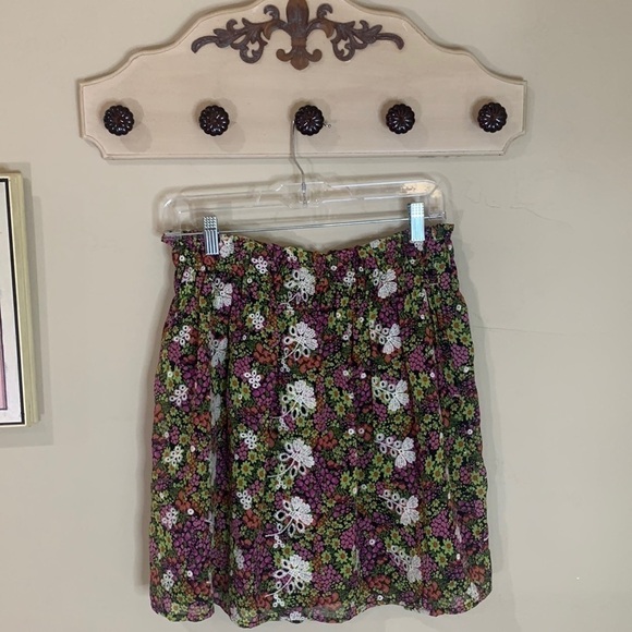NEW Leyden Embroidered Floral Smocked Mini Skirt Black cream pink green Sz M - Picture 7 of 12